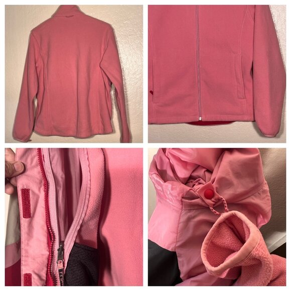 L.L.Bean M Red Pink Hooded Nylon Jacket Detachable Fleece Liner Water-Resistant - Picture 10 of 16